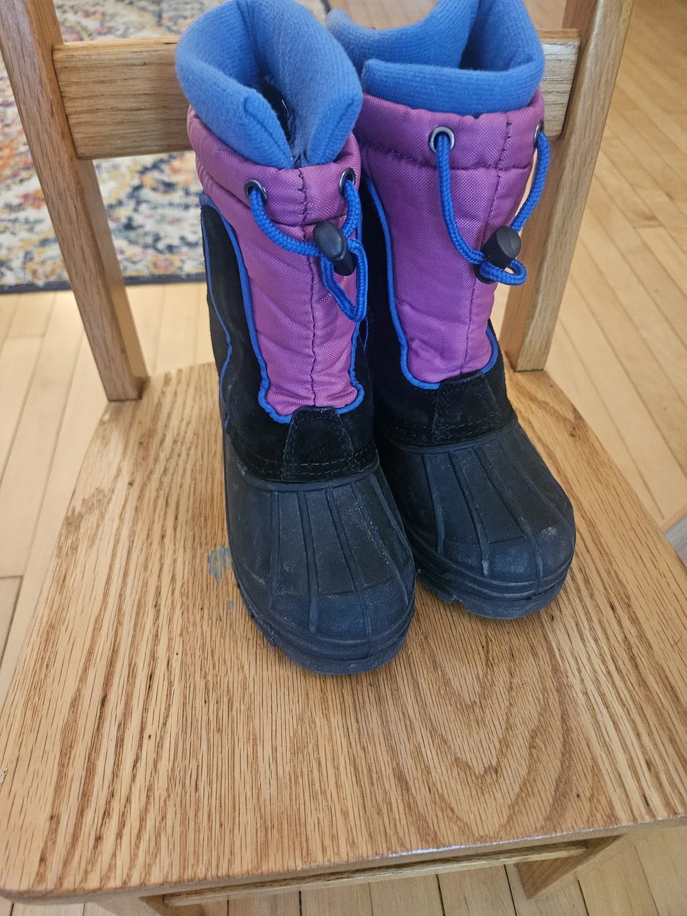 totes Kids Black and Purple Snow Boots with Blue Lining